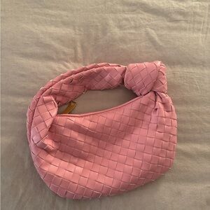 Pink Woven Shoulder Bag - Stylish Knot Handle